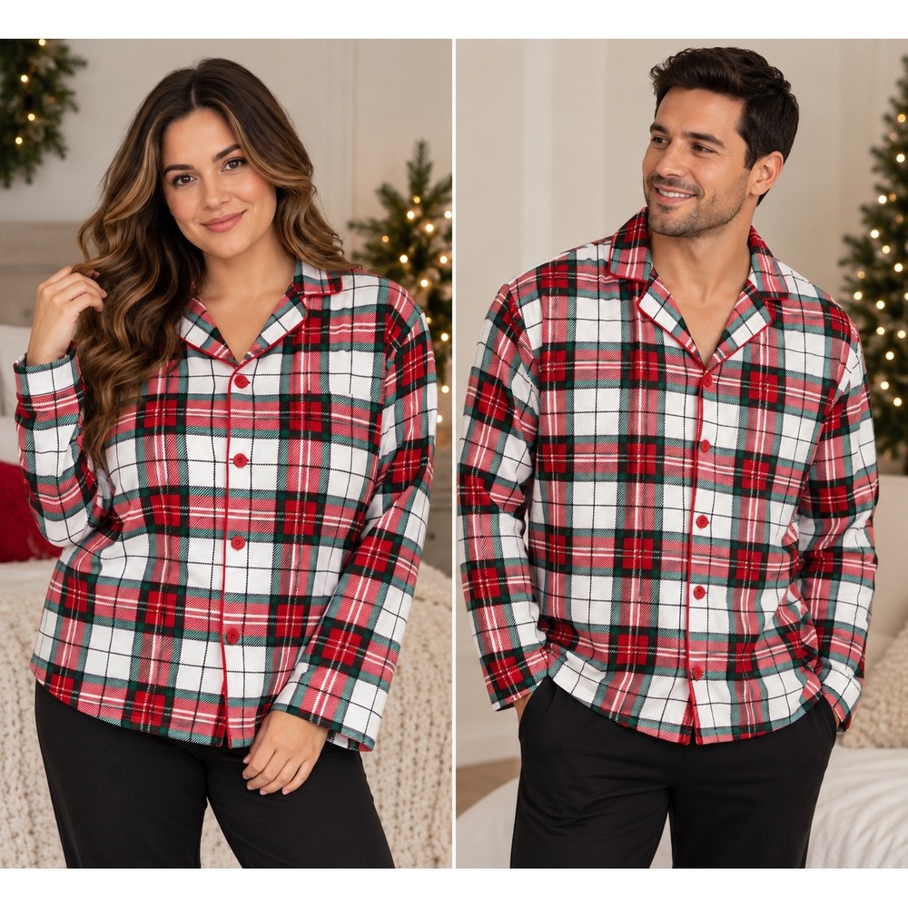 Carters Adult XL Pajama Top Unisex Christmas Holiday Red Green Plaid NWT